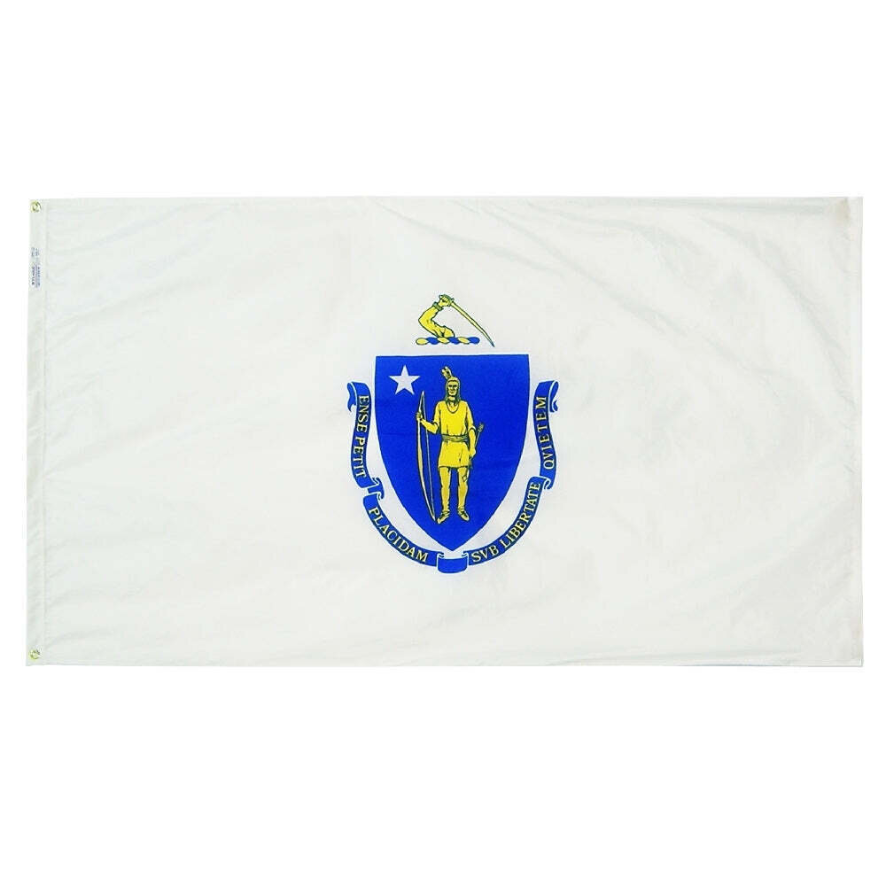 Massachusetts State Flag 5x8 ft. Nylon SolarGuard Nyl-Glo 100% Made in USA to Official State Design Specifications.