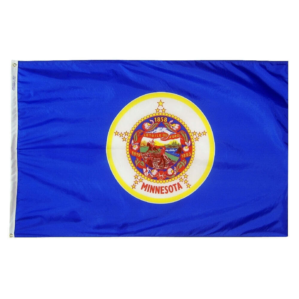 Minnesota State Flag 4x6 ft. Nylon SolarGuard Nyl-Glo 100% Made in USA to Official State Design Specifications.