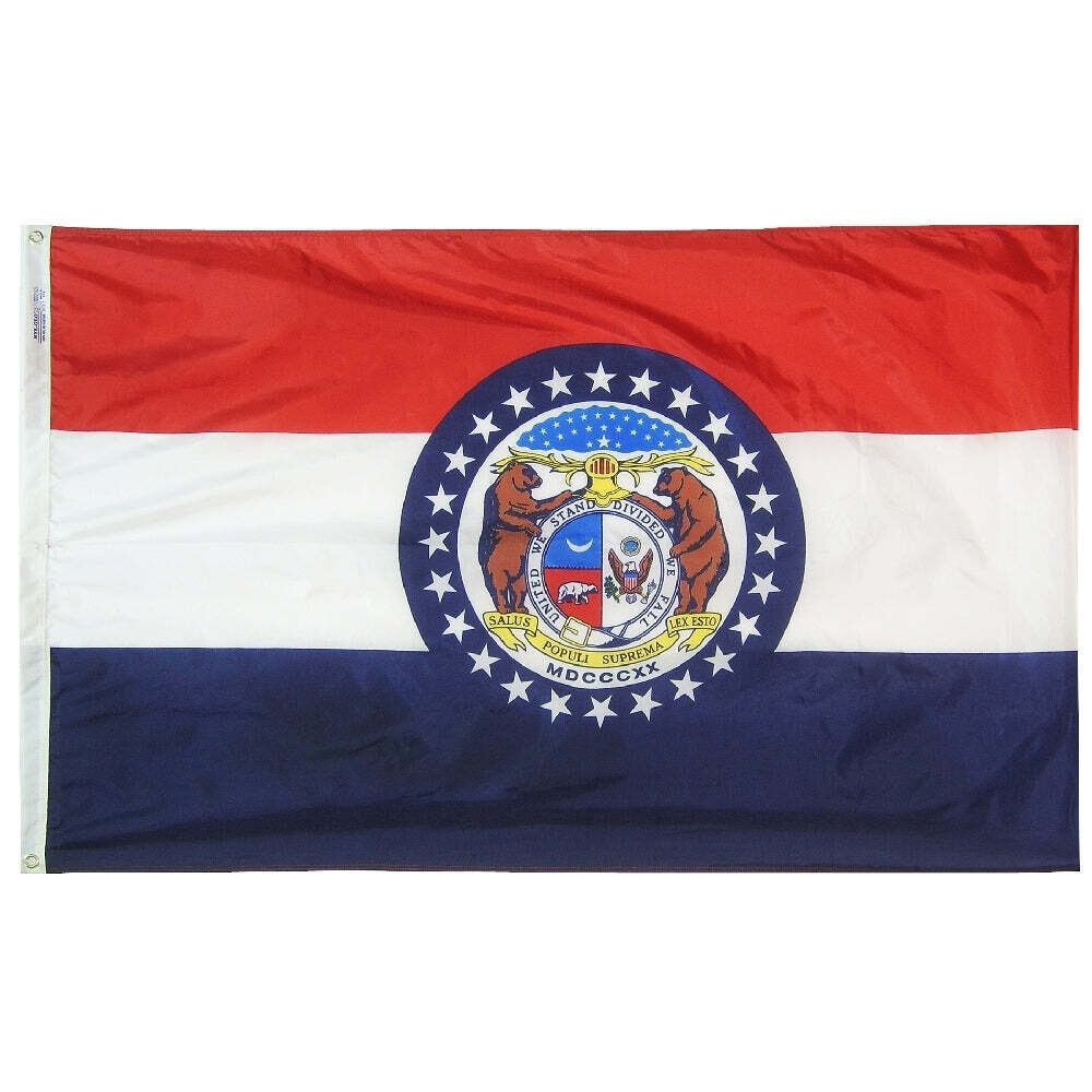 Missouri State Flag 2x3 ft. Nylon SolarGuard Nyl-Glo 100% Made in USA to Official State Design Specifications.
