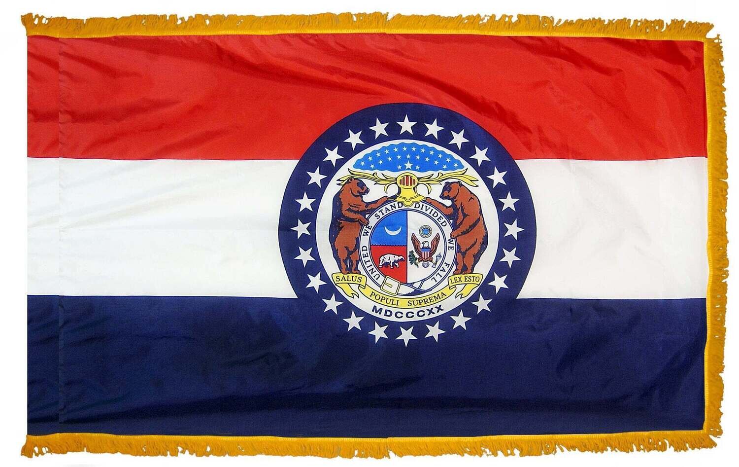 Missouri State Flag 4x6 ft. Nylon with Pole Sleeve and Gold Fringe for Parades, and Indoor Display