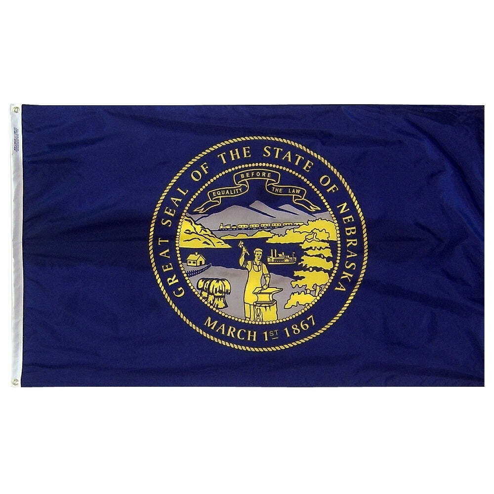 Nebraska State Flag 3x5 ft. Nylon SolarGuard Nyl-Glo 100% Made in USA to Official State Design Specifications.