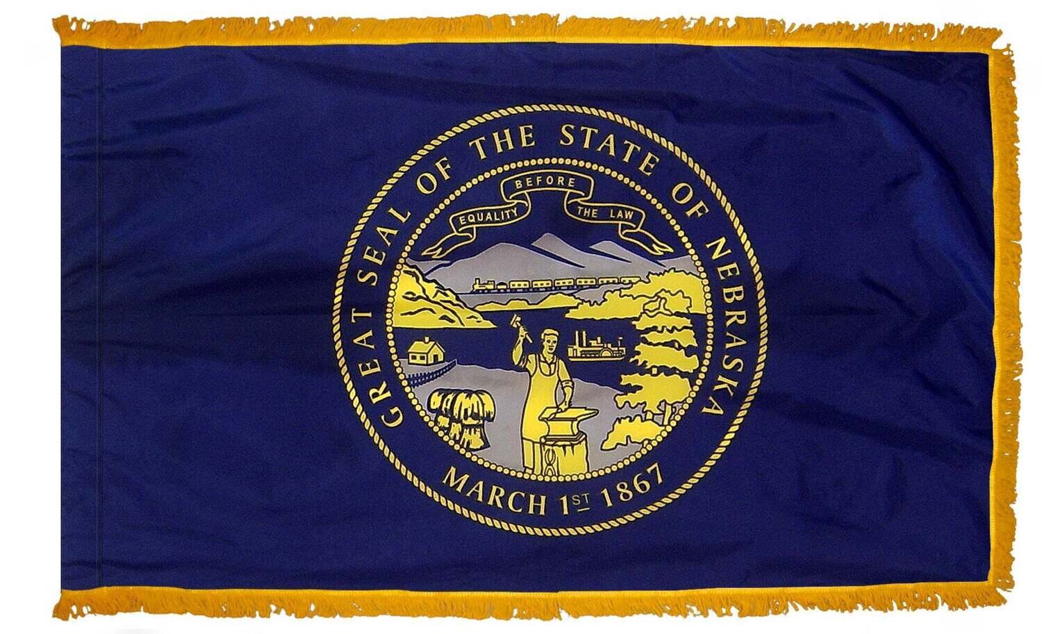 Nebraska State Flag 3x5 ft. Nylon with Pole Sleeve and Gold Fringe for Parades, and Indoor Display