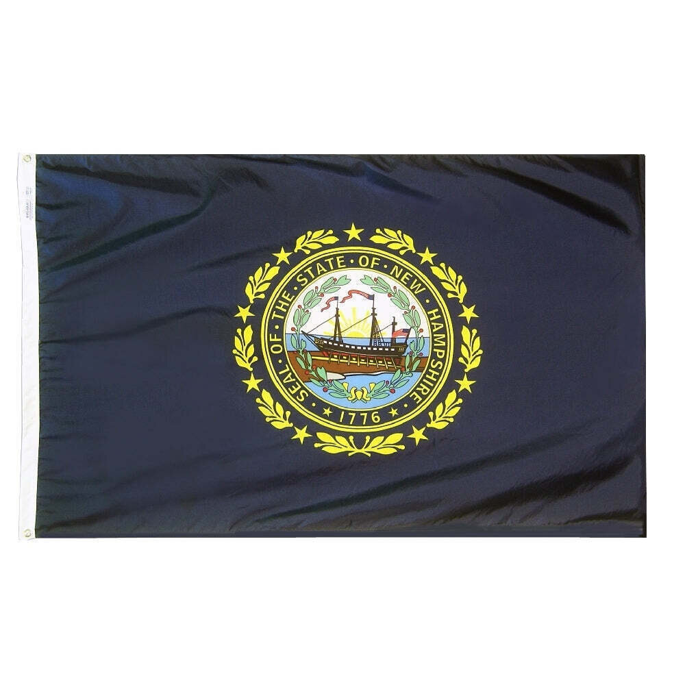 New Hampshire State Flag 4x6 ft. Nylon SolarGuard Nyl-Glo 100% Made in USA to Official State Design Specifications.