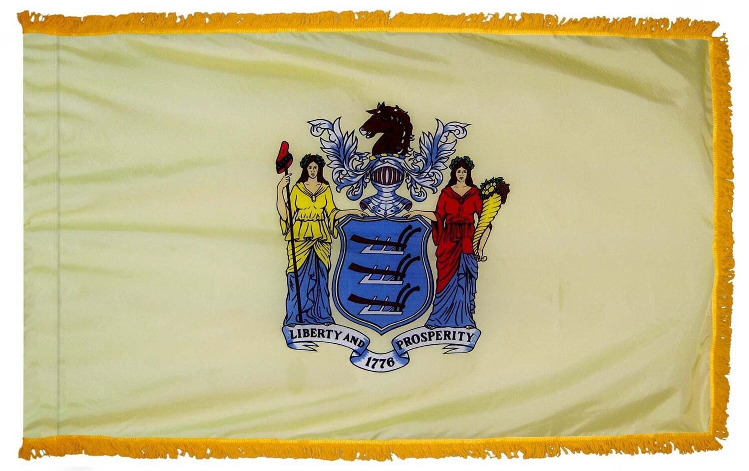 New Jersey State Flag 3x5 ft. Nylon with Pole Sleeve and Gold Fringe for Parades, and Indoor Display