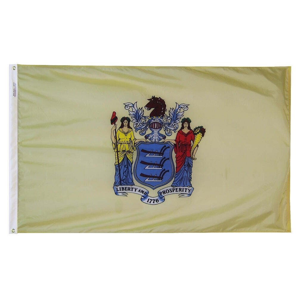 New Jersey State Flag 4x6 ft. Nylon SolarGuard Nyl-Glo 100% Made in USA to Official State Design Specifications.