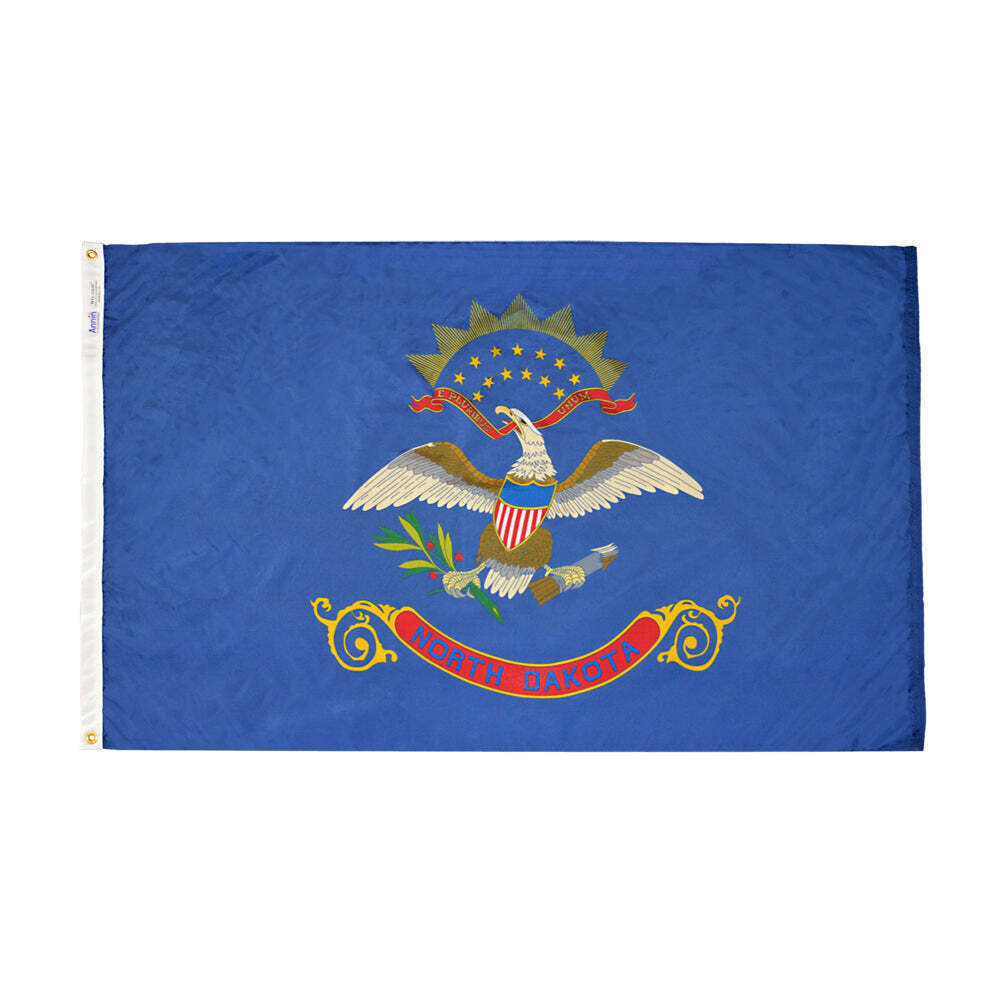 North Dakota State Flag 3x5 ft. Nylon SolarGuard Nyl-Glo 100% Made in USA to Official State Design Specifications.