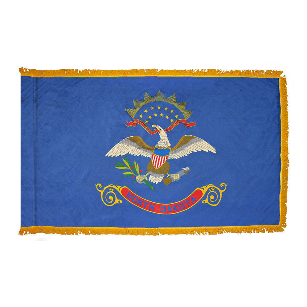 North Dakota State Flag 4x6 ft. Nylon with Pole Sleeve and Gold Fringe for Parades, and Indoor Display