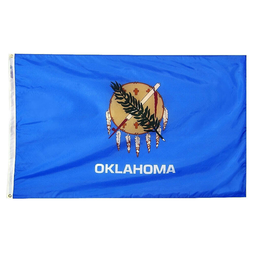 Oklahoma State Flag 2x3 ft. Nylon SolarGuard Nyl-Glo 100% Made in USA to Official State Design Specifications.