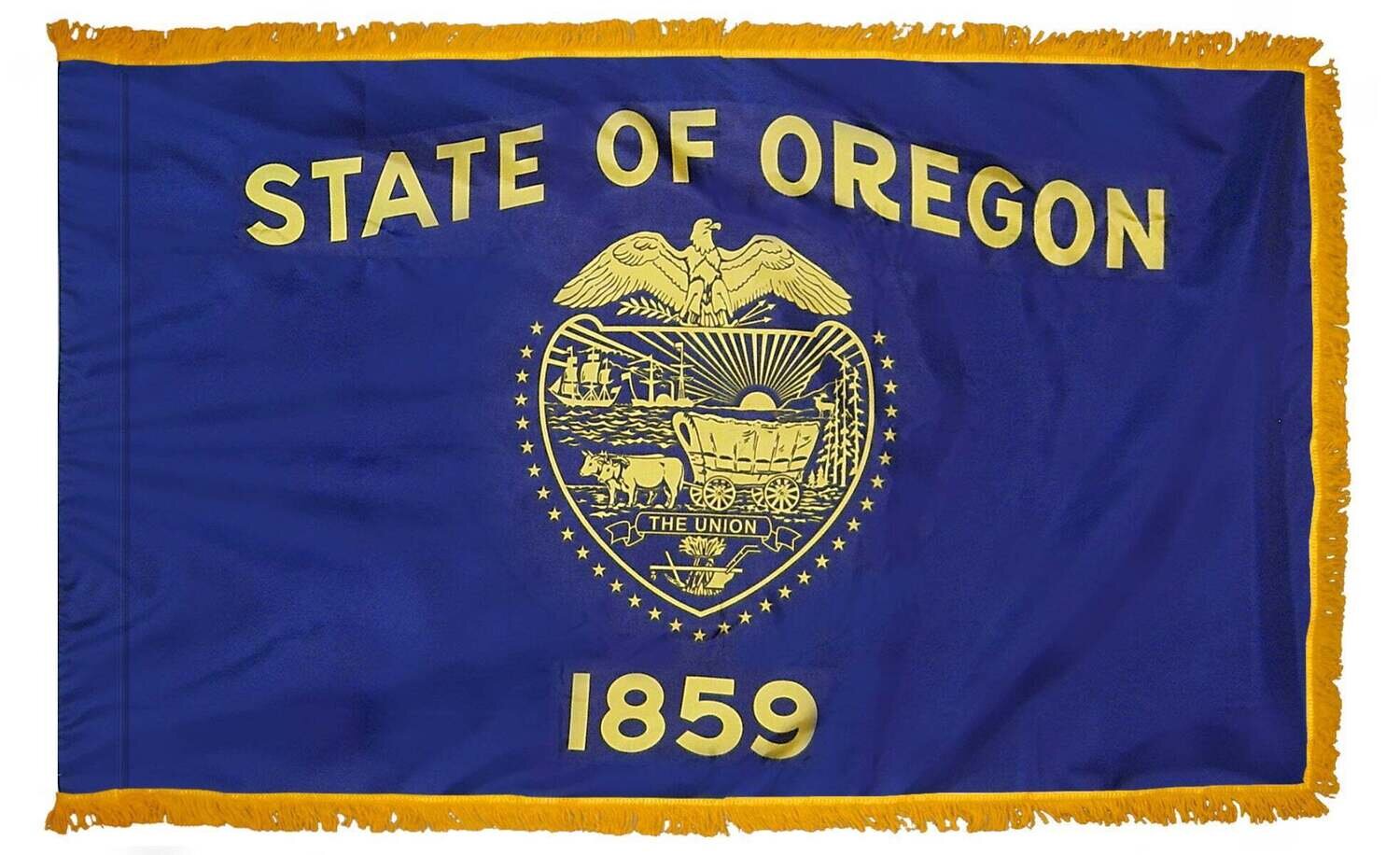 Oregon State Flag 3x5 ft. Nylon with Pole Sleeve and Gold Fringe for Parades, and Indoor Display