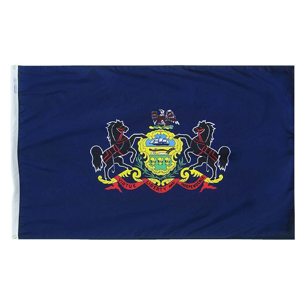 Pennsylvania State Flag 2x3 ft. Nylon SolarGuard Nyl-Glo 100% Made in USA to Official State Design Specifications.