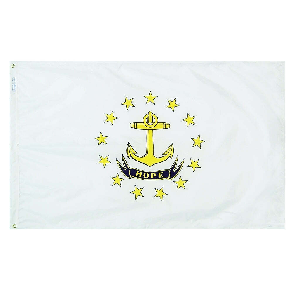 Rhode Island State Flag 3x5 ft. Nylon SolarGuard Nyl-Glo 100% Made in USA to Official State Design Specifications.