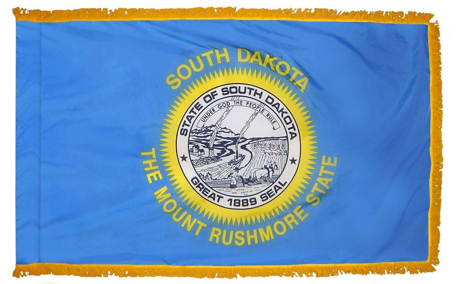 South Dakota State Flag 4x6 ft. Nylon with Pole Sleeve and Gold Fringe for Parades, and Indoor Display
