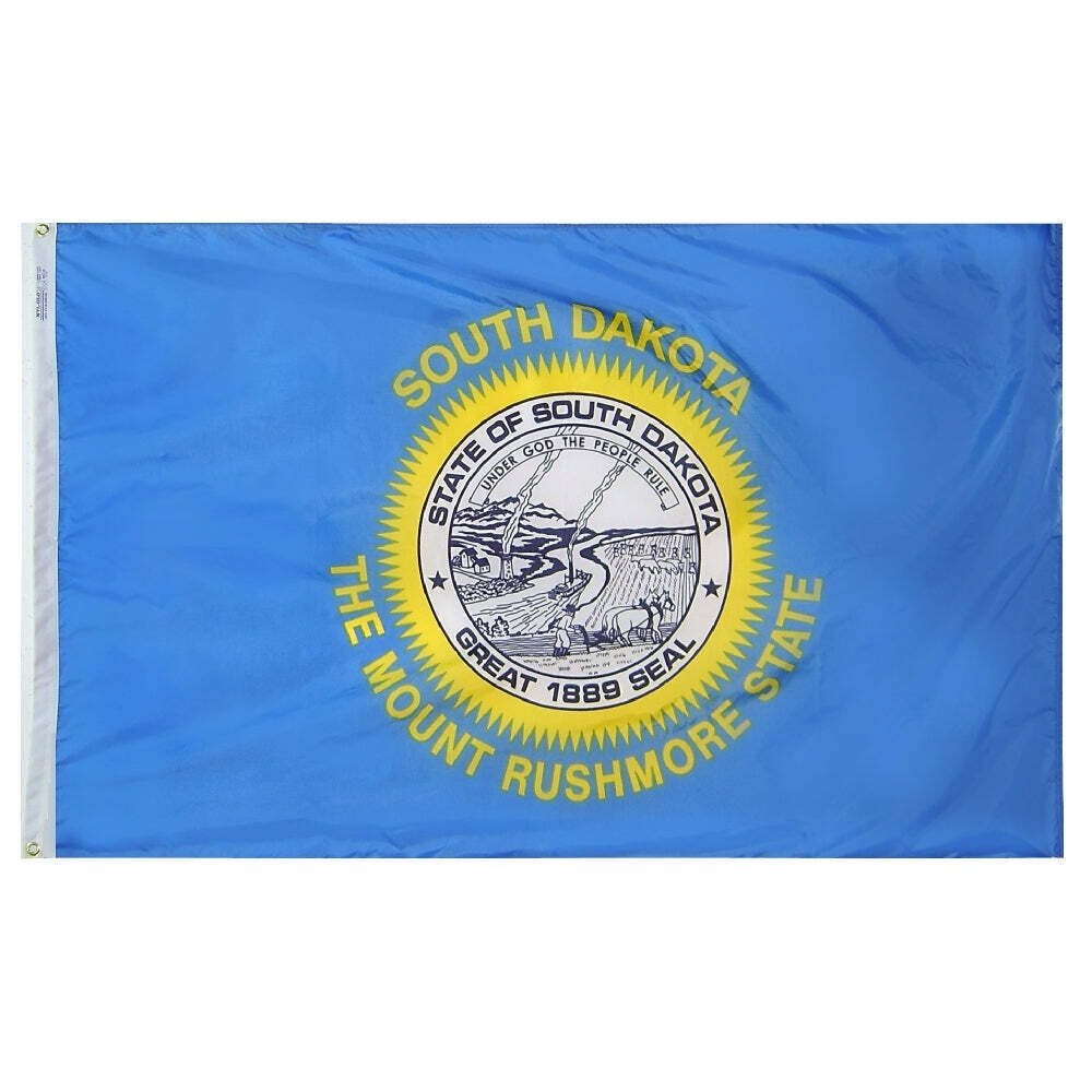 South Dakota State Flag 5x8 ft. Nylon SolarGuard Nyl-Glo 100% Made in USA to Official State Design Specifications.