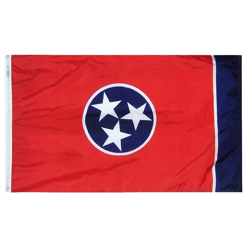 Tennessee State Flag 3x5 ft. Nylon SolarGuard Nyl-Glo 100% Made in USA to Official State Design Specifications.