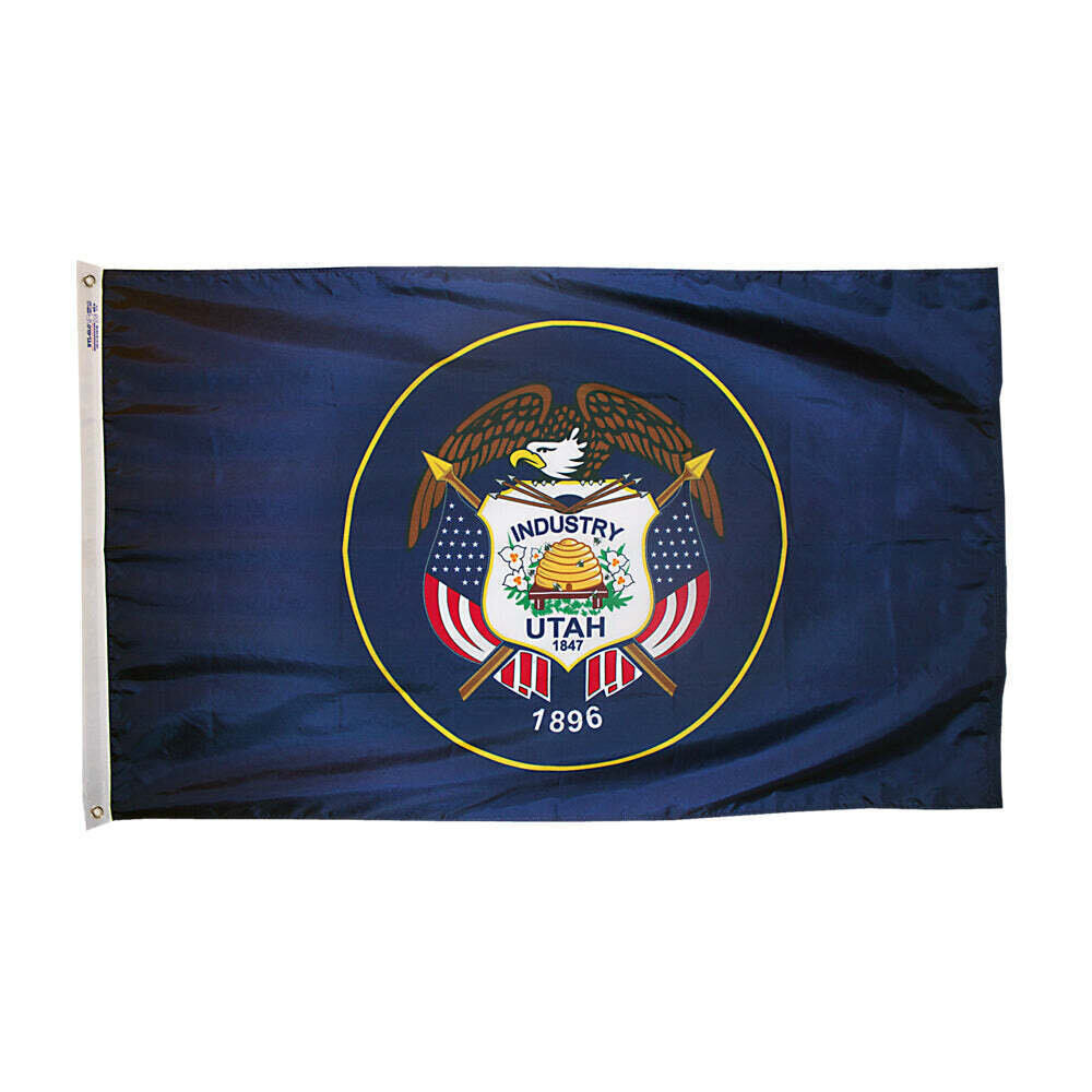 Utah State Flag 5x8 ft. Nylon SolarGuard Nyl-Glo 100% Made in USA to Official State Design Specifications.