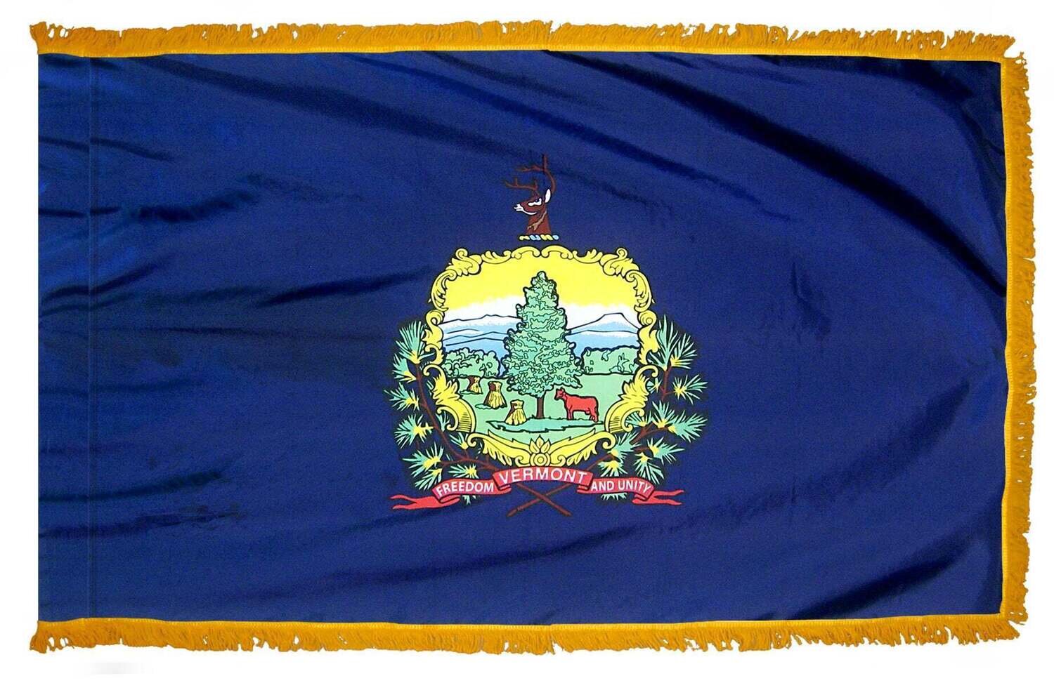Vermont State Flag 4x6 ft. Nylon with Pole Sleeve and Gold Fringe for Parades, and Indoor Display