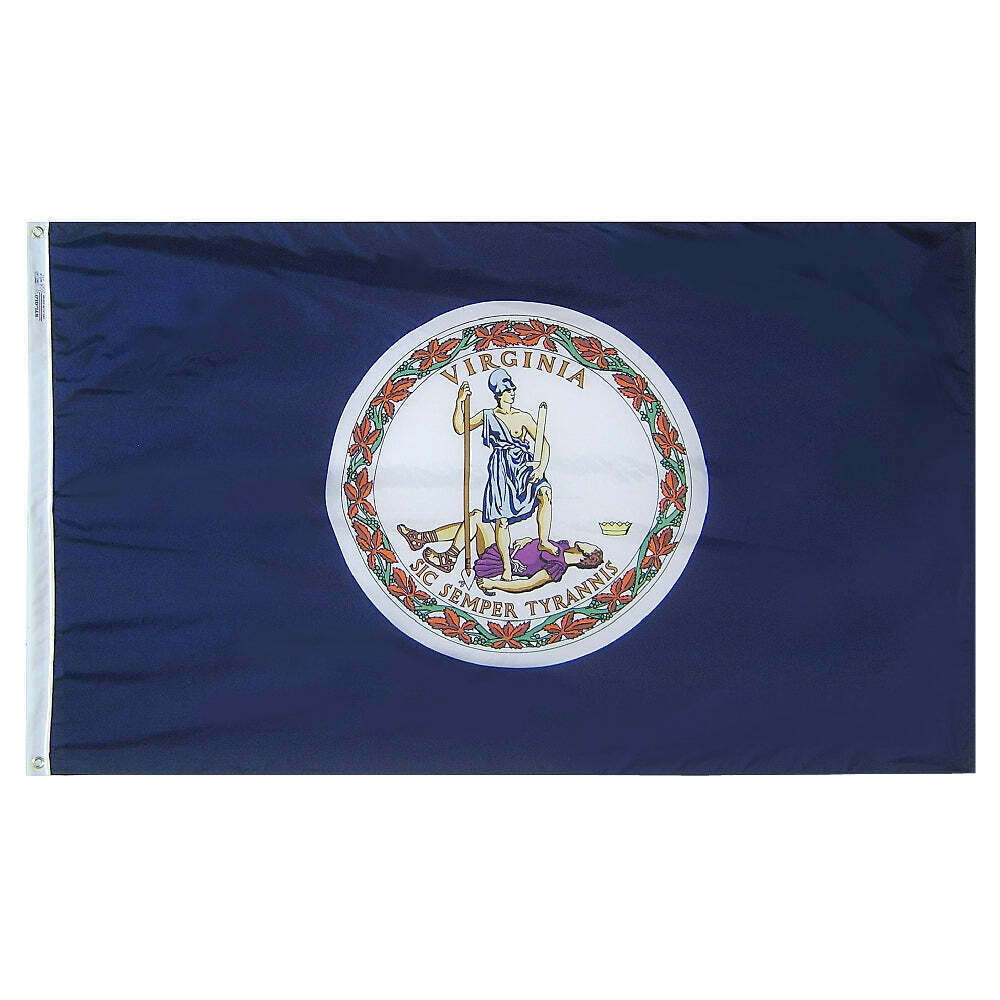 Virginia State Flag 2x3 ft. Nylon SolarGuard Nyl-Glo 100% Made in USA to Official State Design Specifications.