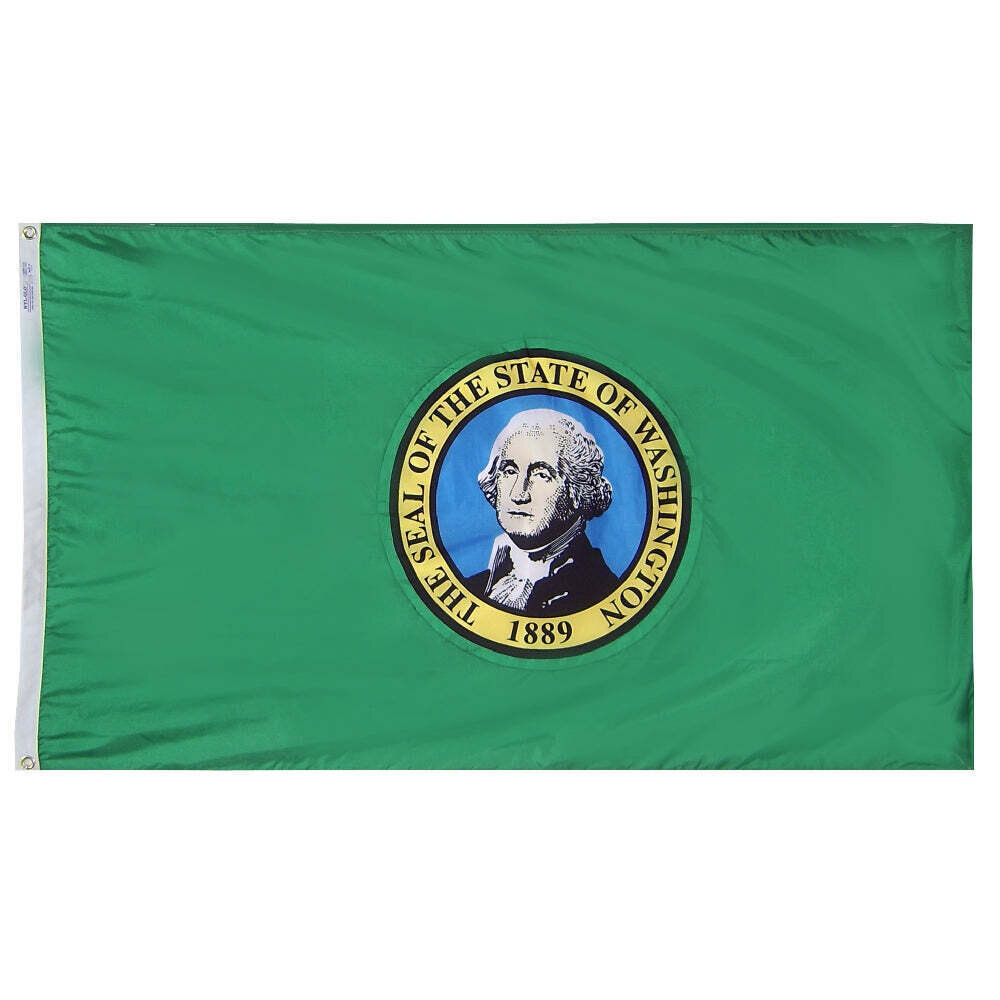 Washington State Flag 2x3 ft. Nylon SolarGuard Nyl-Glo 100% Made in USA to Official State Design Specifications.