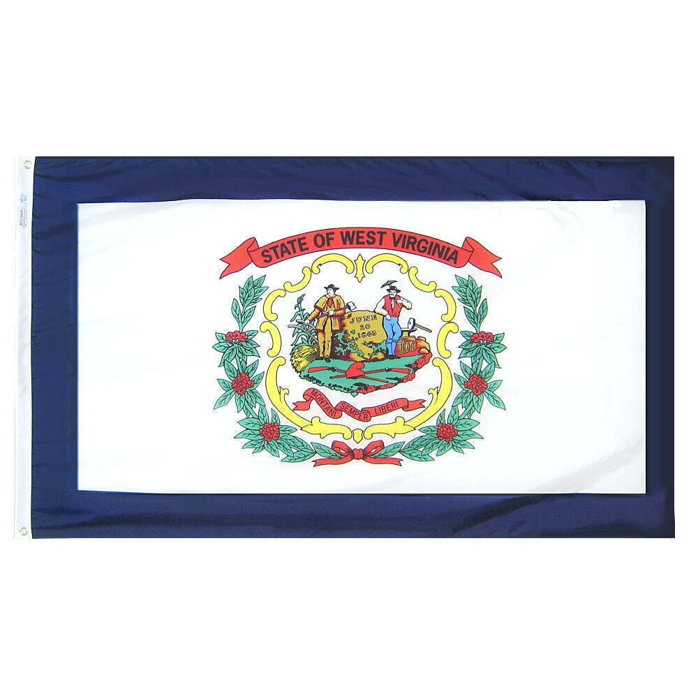 West Virginia State Flag 4x6 ft. Nylon SolarGuard Nyl-Glo 100% Made in USA to Official State Design Specifications.