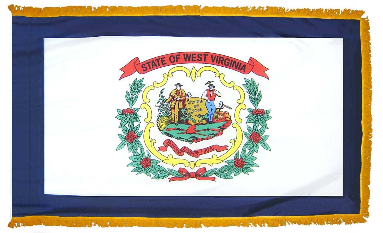 West Virginia State Flag 4x6 ft. Nylon with Pole Sleeve and Gold Fringe for Parades, and Indoor Display