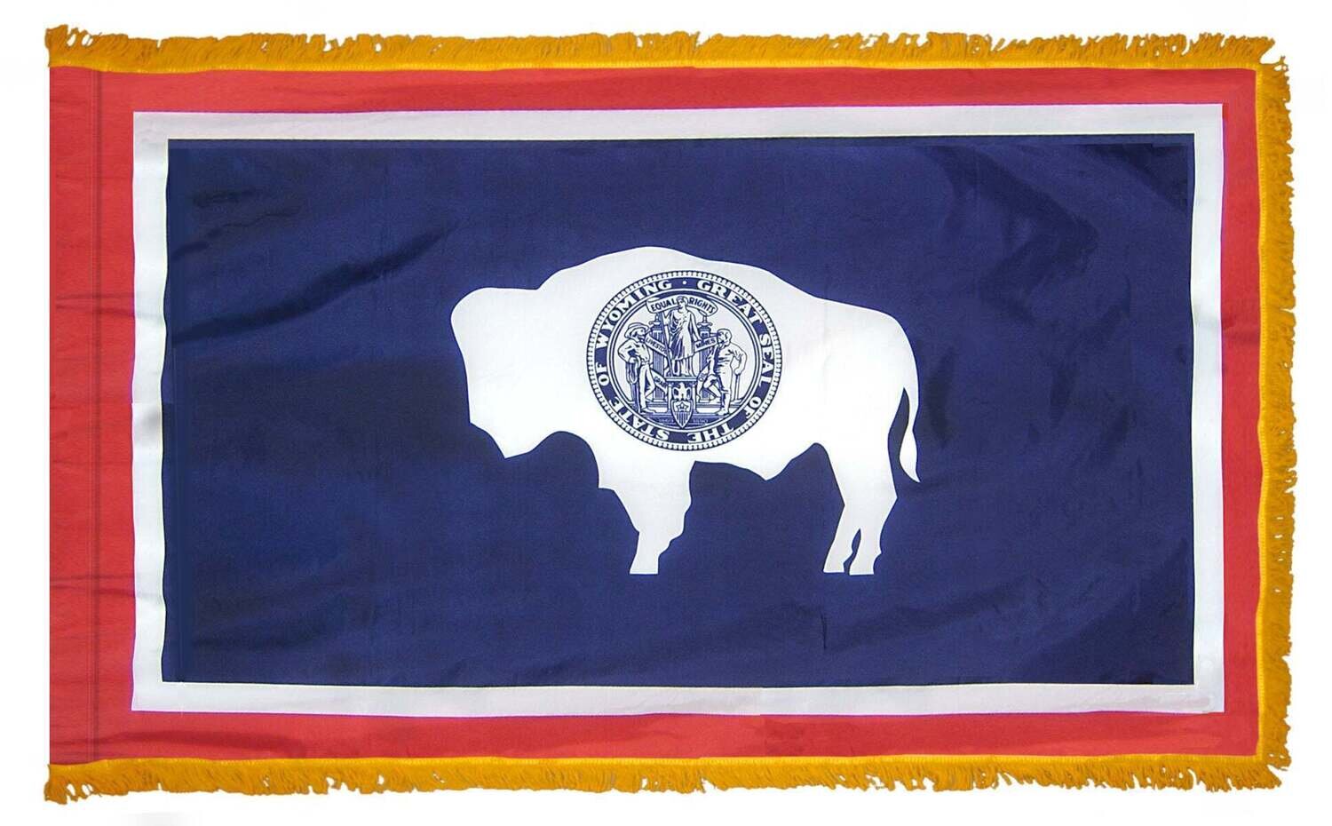 Wyoming State Flag 3x5 ft. Nylon with Pole Sleeve and Gold Fringe for Parades, and Indoor Display