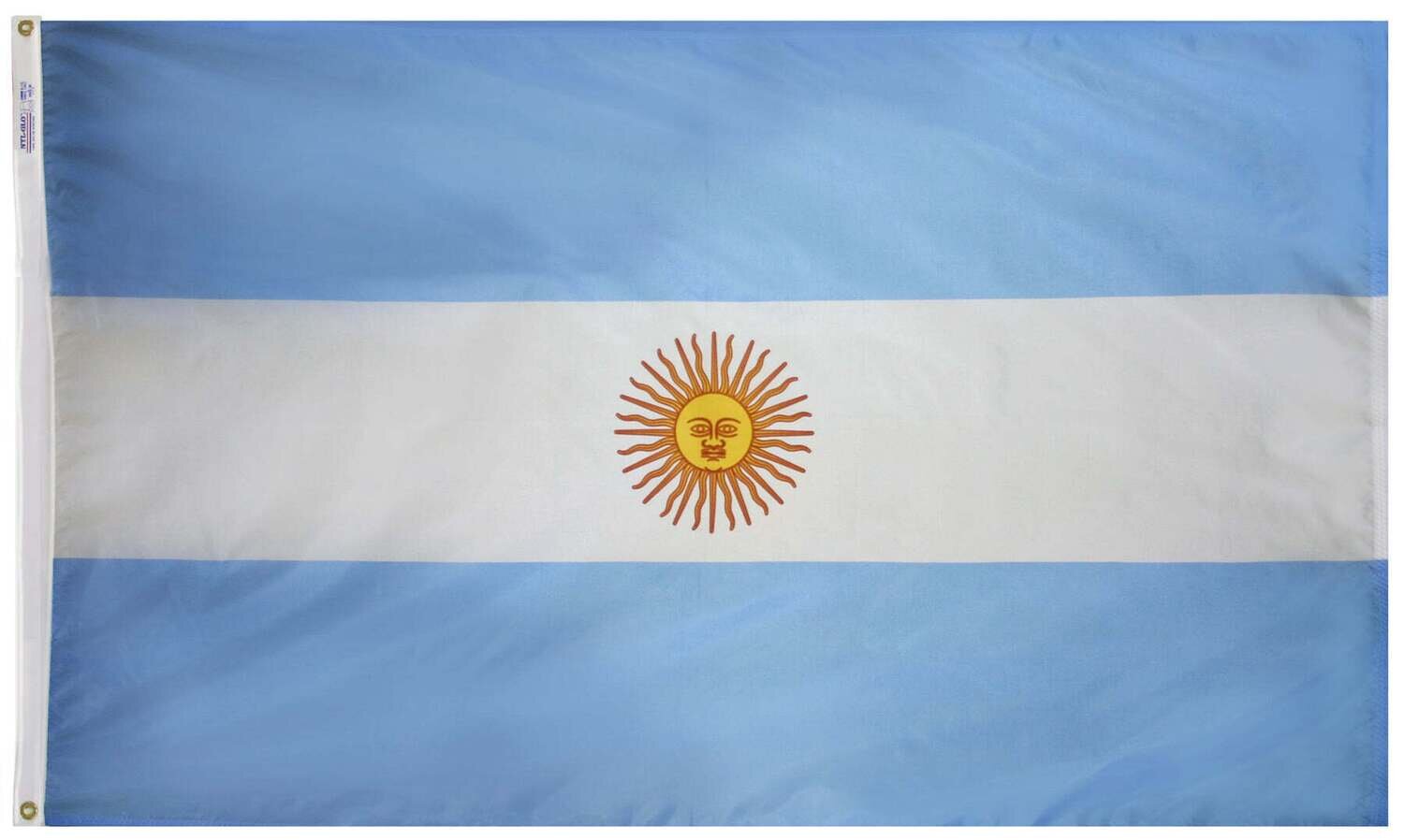 Argentina Flag 3x5 ft. Nylon SolarGuard Nyl-Glo 100% Made in USA to Official United Nations Design Specifications.