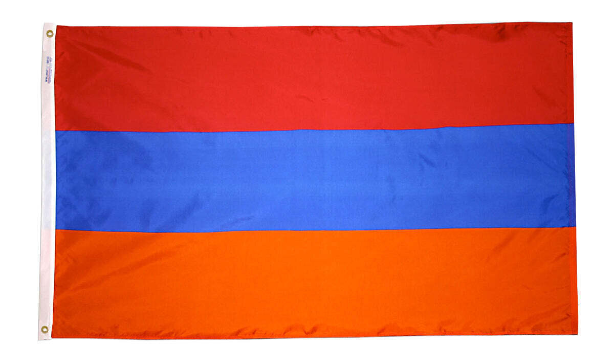 Armenia Flag 2x3 ft. Nylon SolarGuard Nyl-Glo 100% Made in USA to Official United Nations Design Specifications.