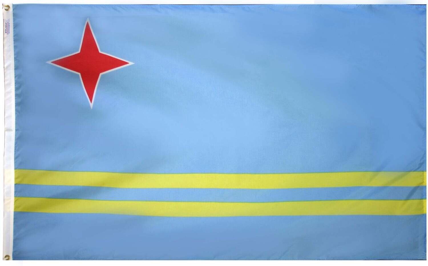 Aruba Flag 5x8 ft. Nylon SolarGuard Nyl-Glo 100% Made in USA to Official United Nations Design Specifications.