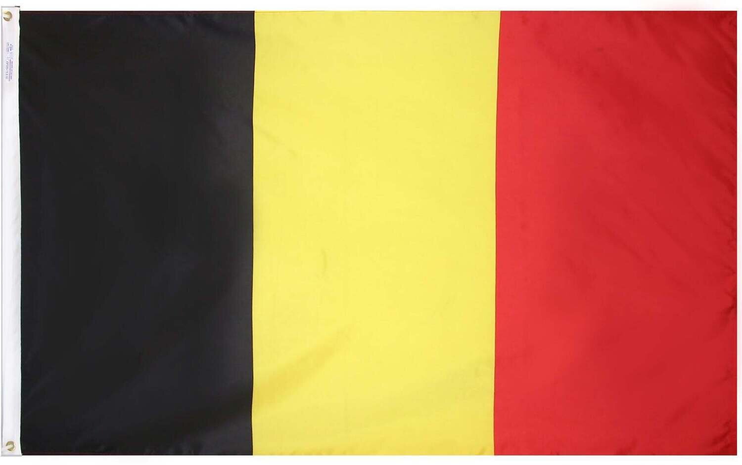 Belgium Flag 3x5 ft. Nylon SolarGuard Nyl-Glo 100% Made in USA to Official United Nations Design Specifications.