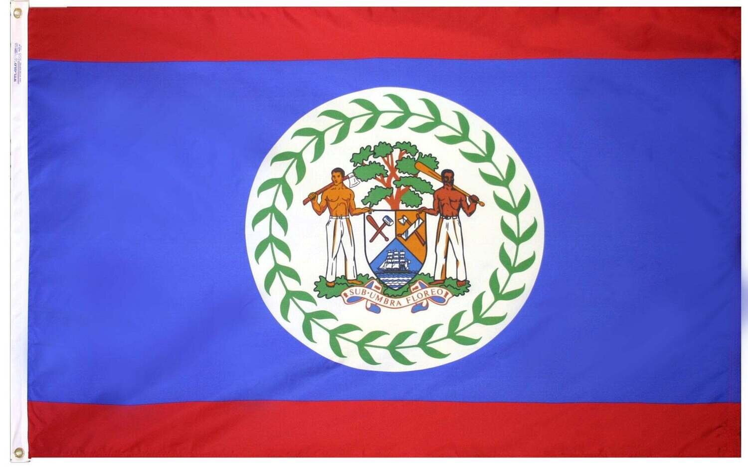 Belize Flag 3x5 ft. Nylon SolarGuard Nyl-Glo 100% Made in USA to Official United Nations Design Specifications.