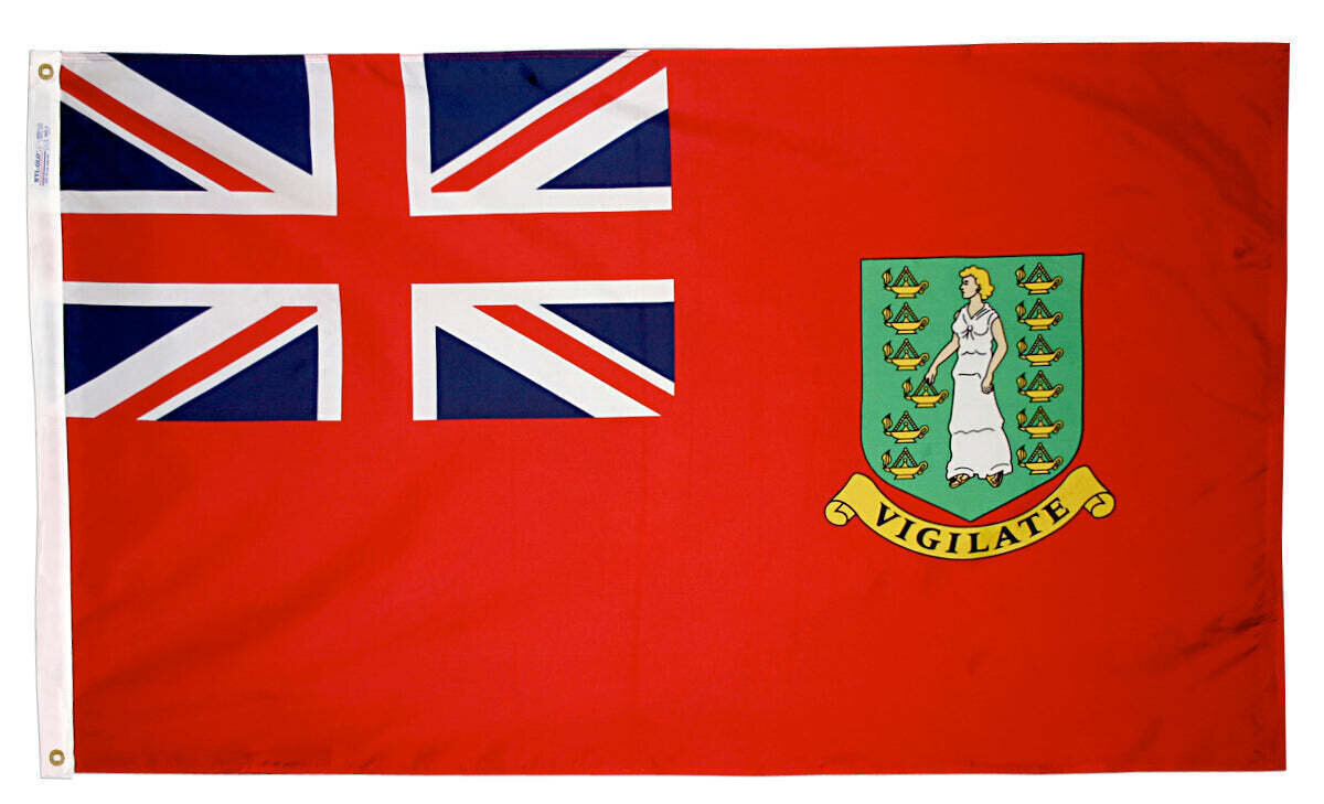 British Virgin Islands Flag, Red  2x3 ft. Nylon SolarGuard Nyl-Glo 100% Made in USA to Official United Nations Design Specifications.