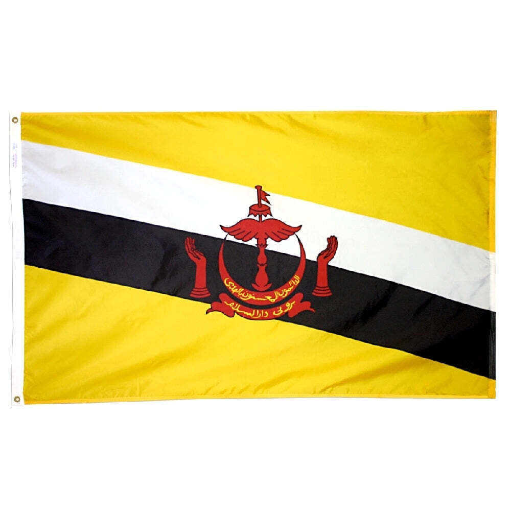 Brunei Flag 4x6 ft. Nylon SolarGuard Nyl-Glo 100% Made in USA to Official United Nations Design Specifications.