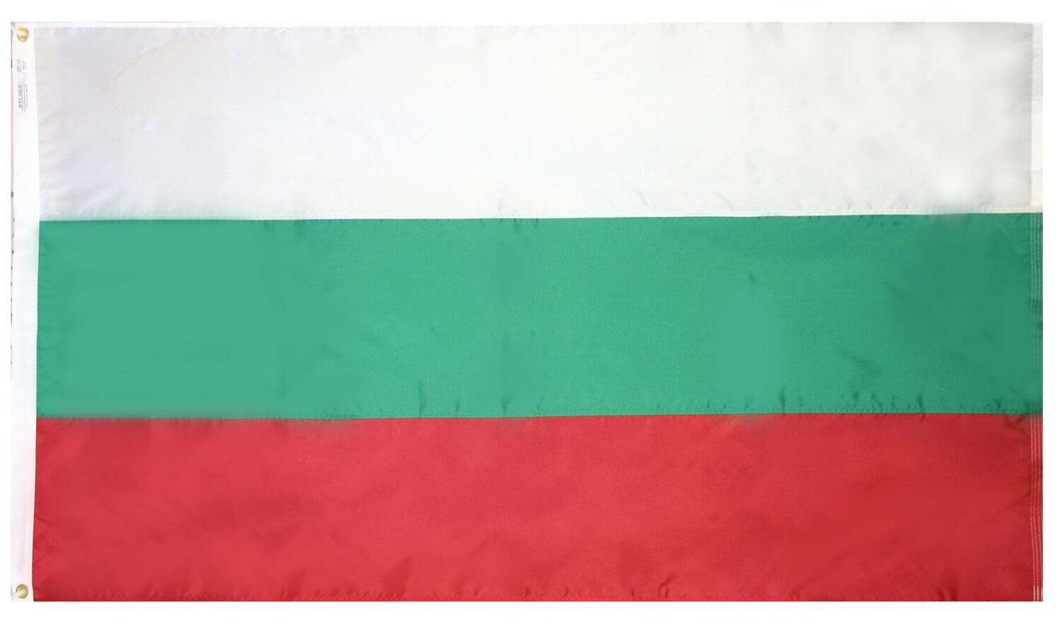 Bulgaria Flag 5x8 ft. Nylon SolarGuard Nyl-Glo 100% Made in USA to Official United Nations Design Specifications.