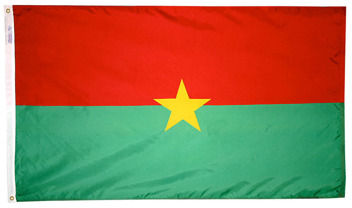 Burkina-Faso Flag 4x6 ft. Nylon SolarGuard Nyl-Glo 100% Made in USA to Official United Nations Design Specifications.