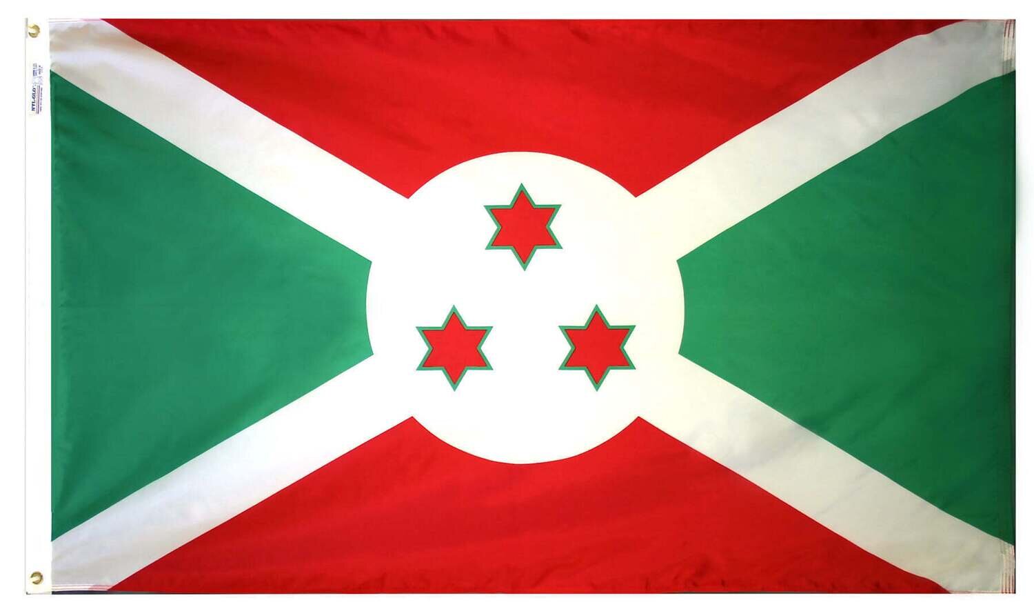 Burundi Flag 4x6 ft. Nylon SolarGuard Nyl-Glo 100% Made in USA to Official United Nations Design Specifications.