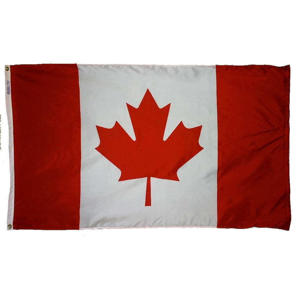 Canada Flag 5x8 ft. Nylon SolarGuard Nyl-Glo 100% Made in USA to Official United Nations Design Specifications.