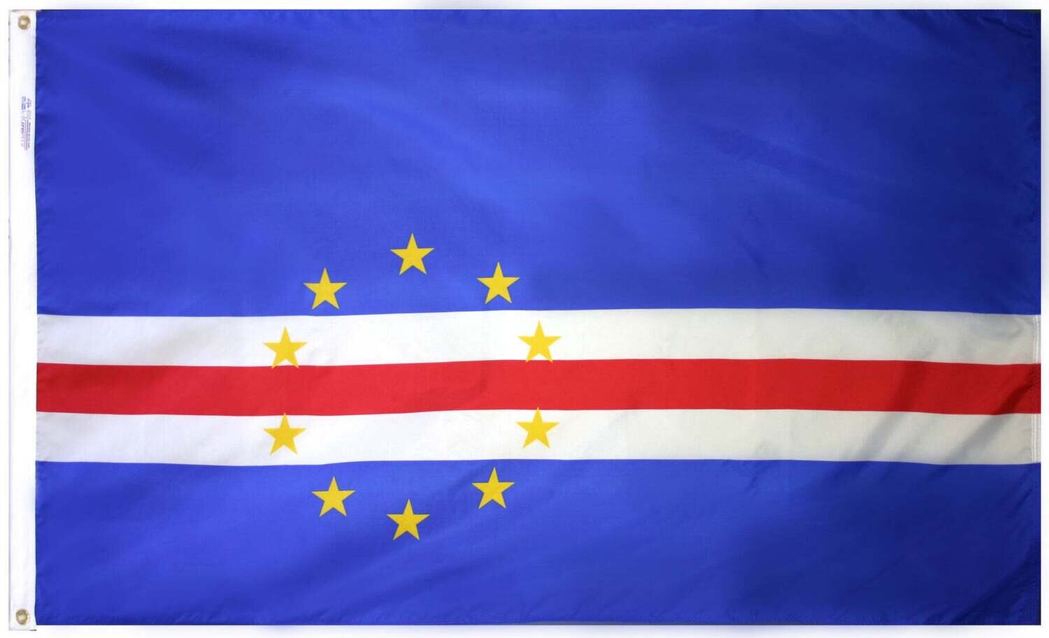 Cape Verde Flag 4x6 ft. Nylon SolarGuard Nyl-Glo 100% Made in USA to Official United Nations Design Specifications.