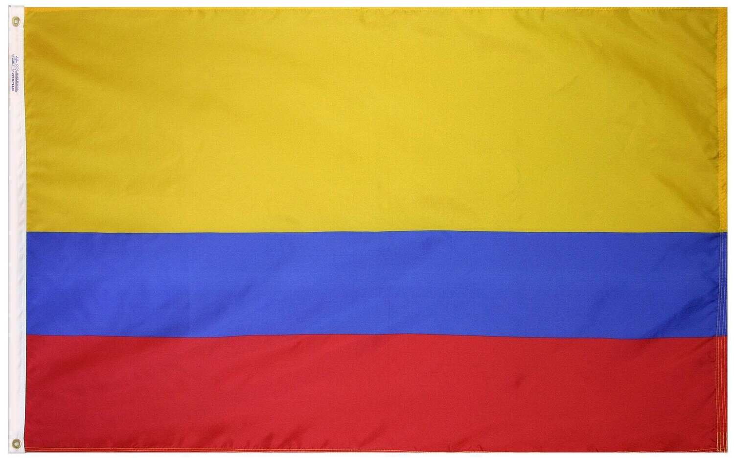 Colombia Flag 2x3 ft. Nylon SolarGuard Nyl-Glo 100% Made in USA to Official United Nations Design Specifications.