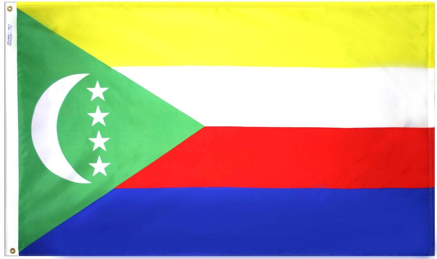 Comoros Flag 3x5 ft. Nylon SolarGuard Nyl-Glo 100% Made in USA to Official United Nations Design Specifications.