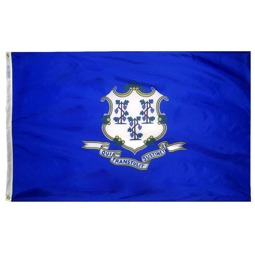 Connecticut State Flag 3x5 ft. Nylon SolarGuard Nyl-Glo 100% Made in USA to Official State Design Specifications.