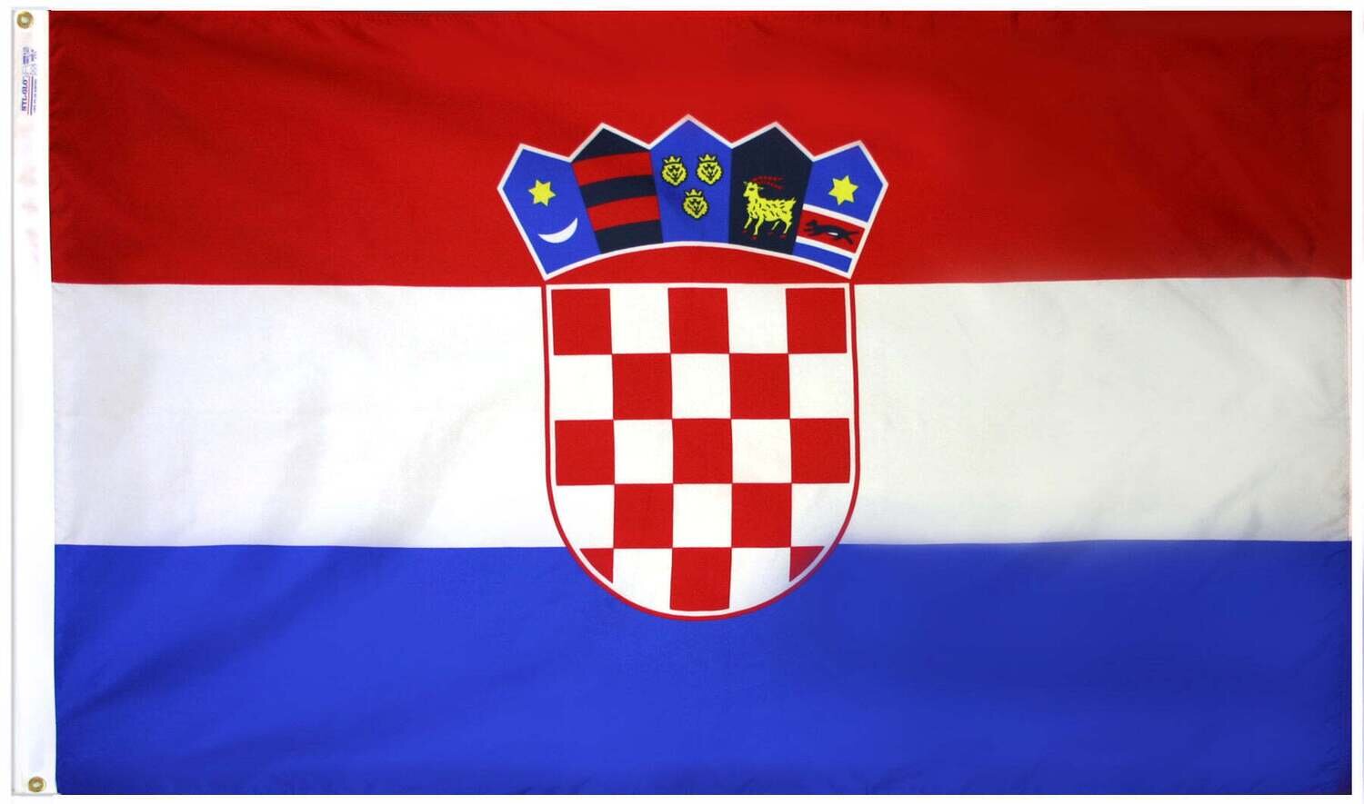 Croatia Flag 3x5 ft. Nylon SolarGuard Nyl-Glo 100% Made in USA to Official United Nations Design Specifications.