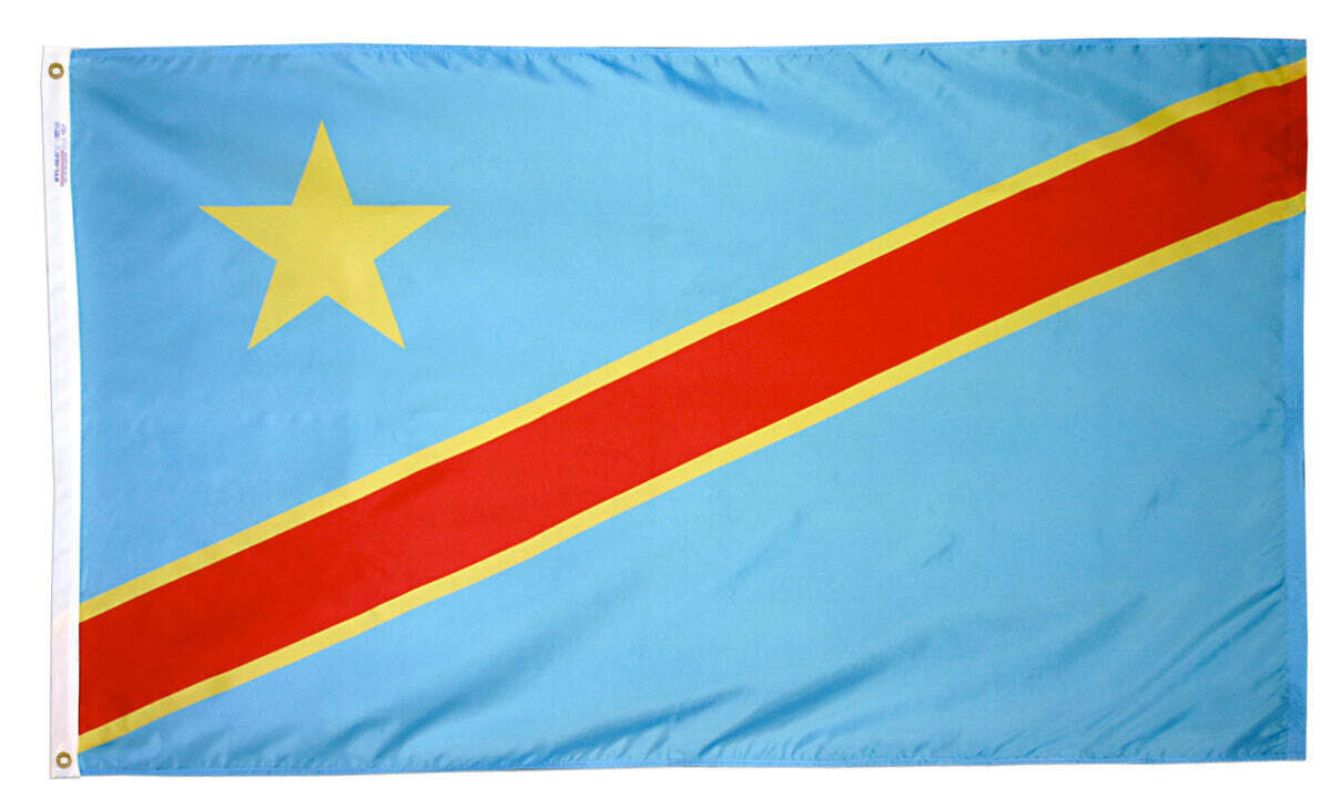 Dem. Republic of Congo Flag 4x6 ft. Nylon SolarGuard Nyl-Glo 100% Made in USA to Official United Nations Design Specifications.