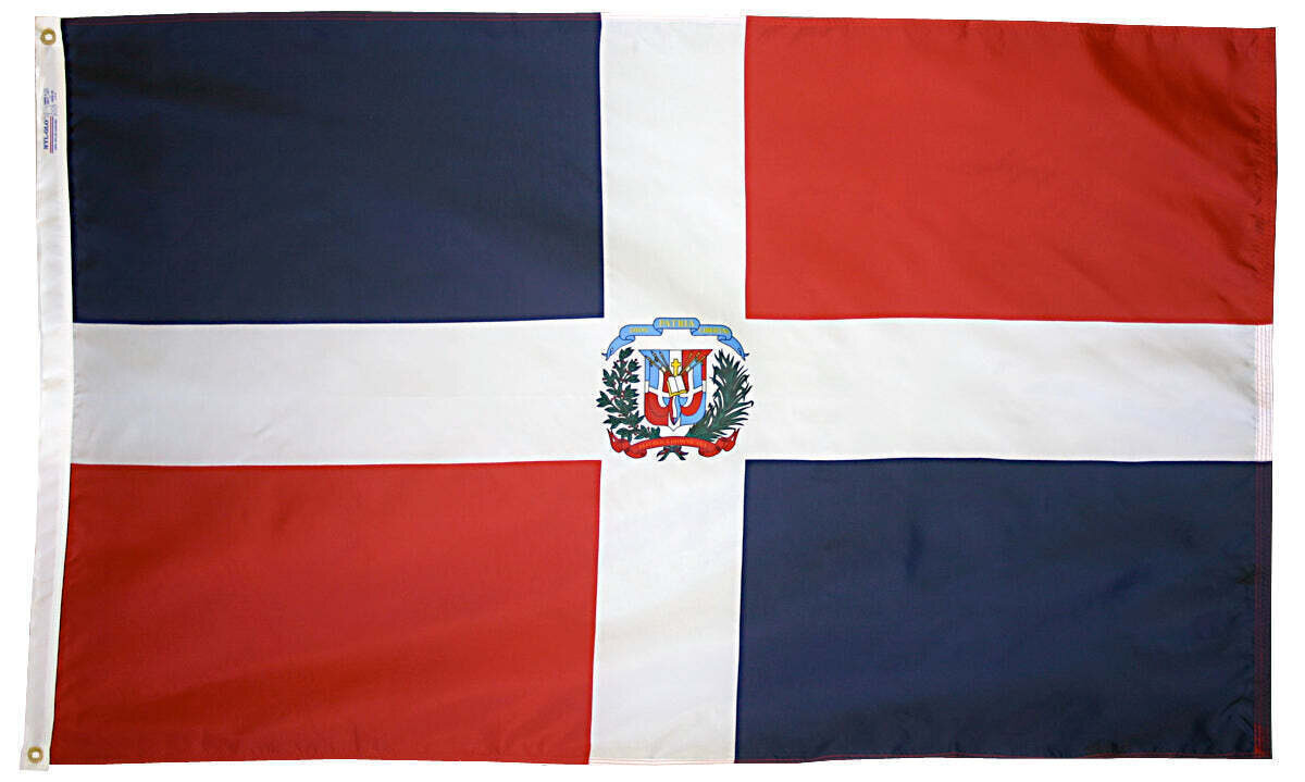 Dominican Republic Flag 4x6 ft. Nylon SolarGuard Nyl-Glo 100% Made in USA to Official United Nations Design Specifications.