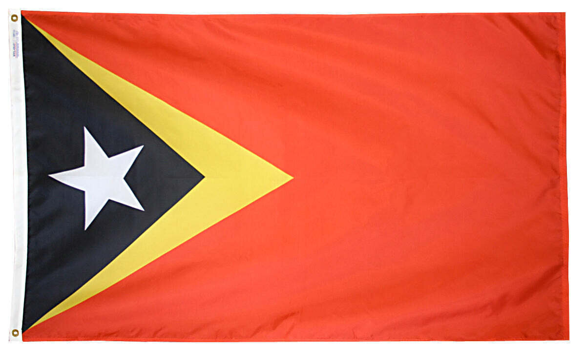 East Timor Flag 4x6 ft. Nylon SolarGuard Nyl-Glo 100% Made in USA to Official United Nations Design Specifications.