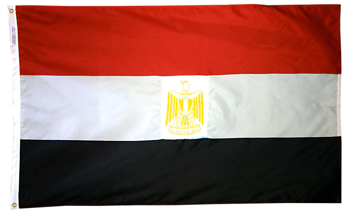 Egypt Flag 2x3 ft. Nylon SolarGuard Nyl-Glo 100% Made in USA to Official United Nations Design Specifications.