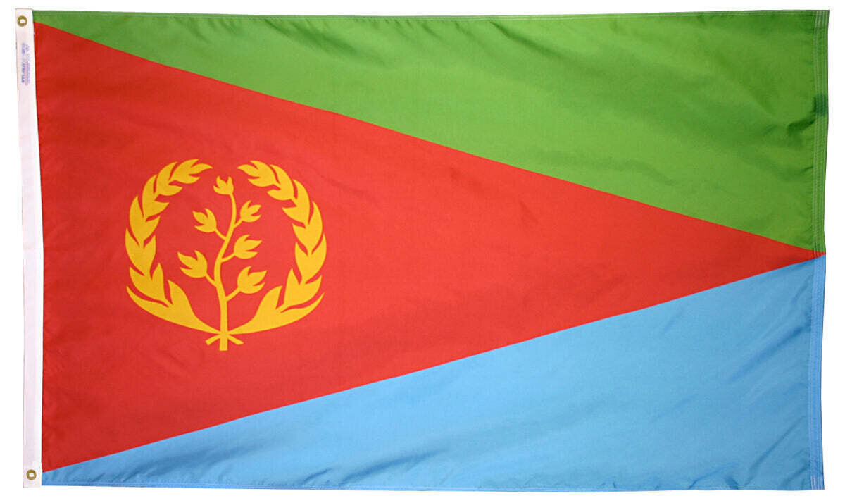 Eritrea Flag 2x3 ft. Nylon SolarGuard Nyl-Glo 100% Made in USA to Official United Nations Design Specifications.