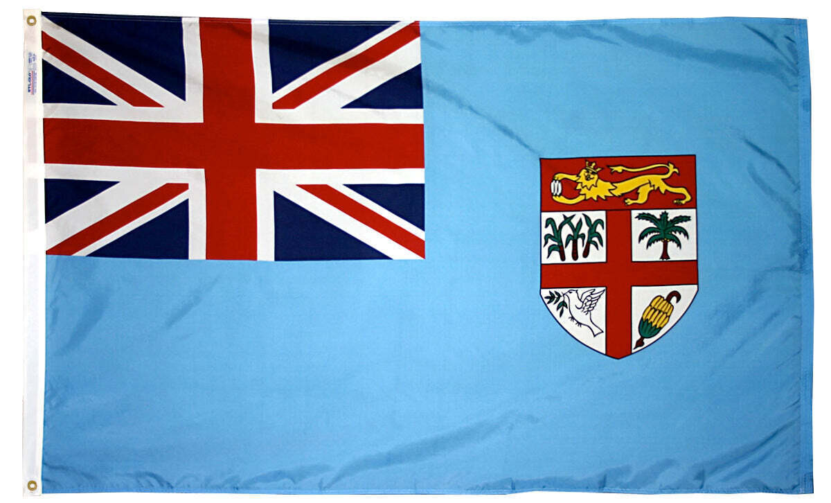 Fiji Flag 4x6 ft. Nylon SolarGuard Nyl-Glo 100% Made in USA to Official United Nations Design Specifications.