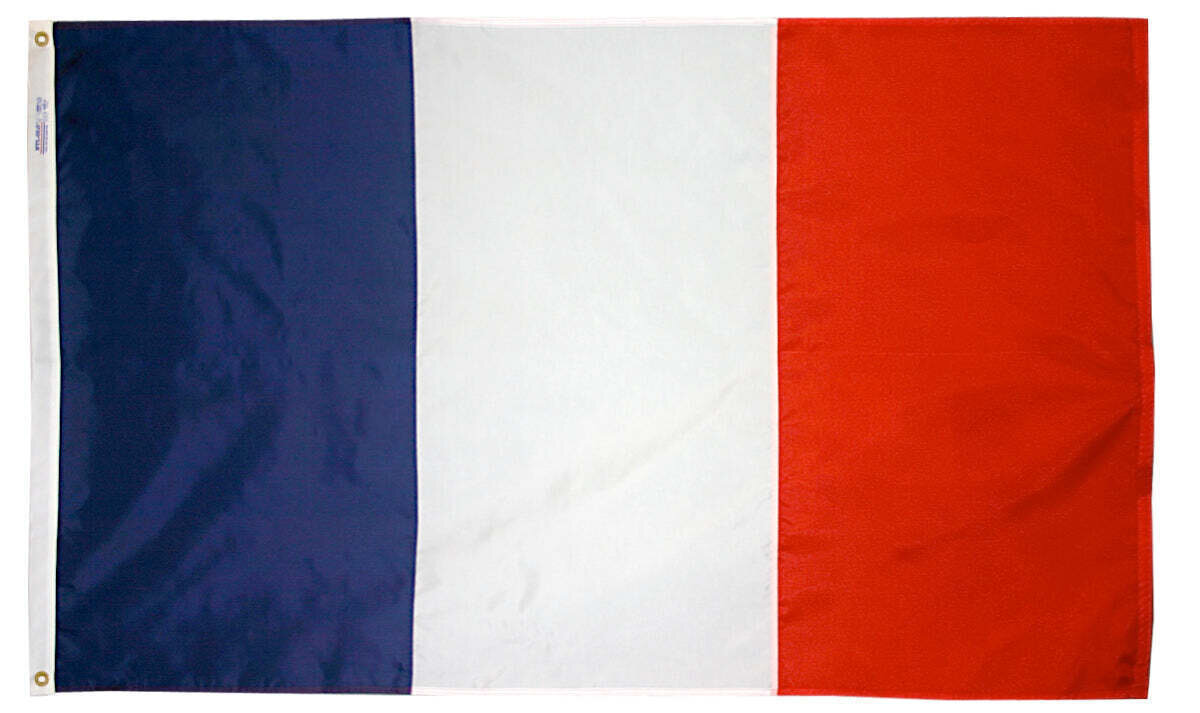 France Flag 3x5 ft. Nylon SolarGuard Nyl-Glo 100% Made in USA to Official United Nations Design Specifications.