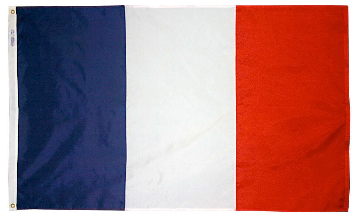 France Flag  4x6 ft. Nylon SolarGuard Nyl-Glo 100% Made in USA to Official United Nations Design Specifications.