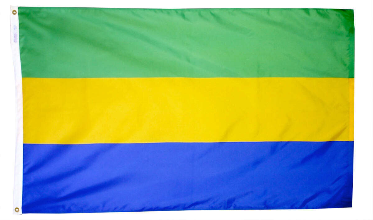 Gabon Flag 4x6 ft. Nylon SolarGuard Nyl-Glo 100% Made in USA to Official United Nations Design Specifications.